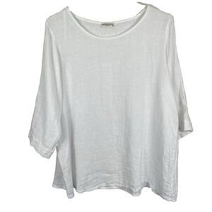 Terzo Millennio Linen Tunic Top Womens Sz 1X White Crochet Beachy Coastal Italy